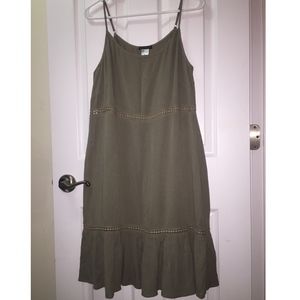 Olive Green Shift Dress with Ruffle